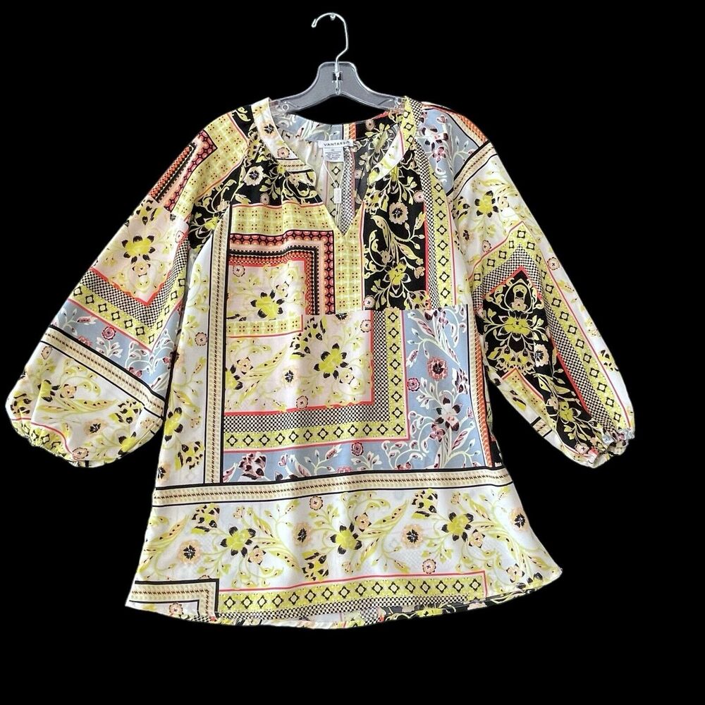 Vantarsi Floral Tunic Blouse V-neck Long Sleeve SZ/S